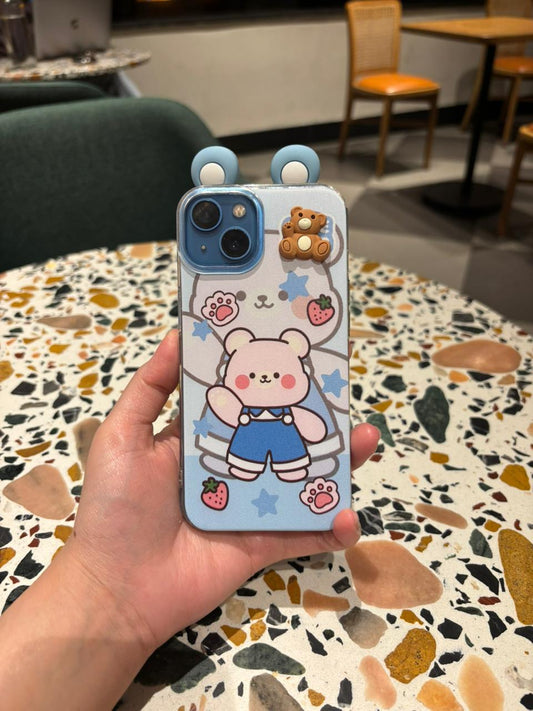 Kawaii Bear Print Clear iPhone Case with 3D Ears
