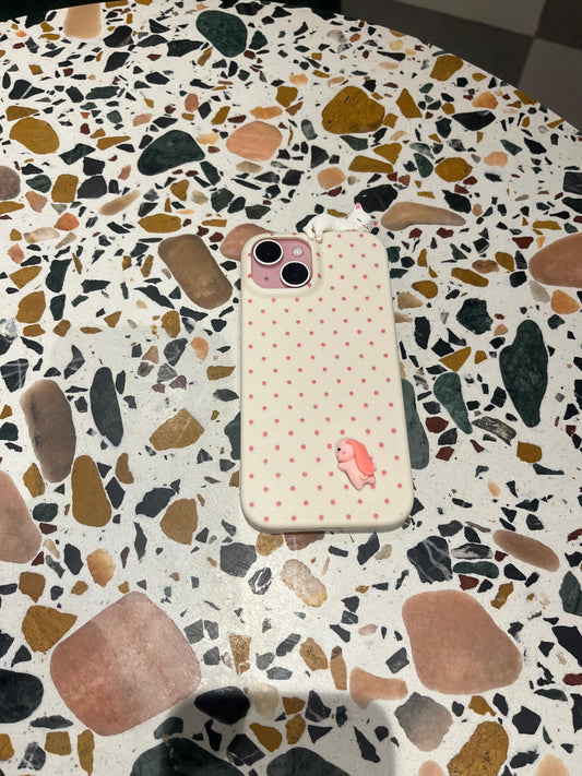 Cute Cream Polka Dot iPhone Case with 3D White Sleeping Cat