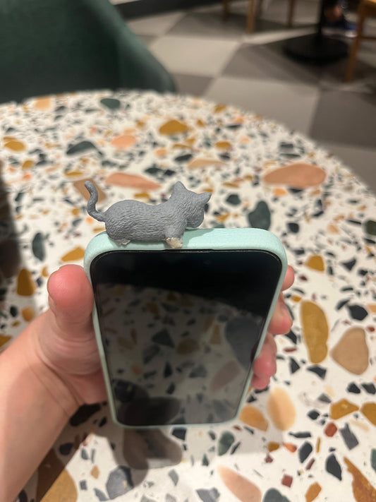 Mint Green Polka Dot iPhone Case with 3D Gray Cat & Blue Mouse Charm