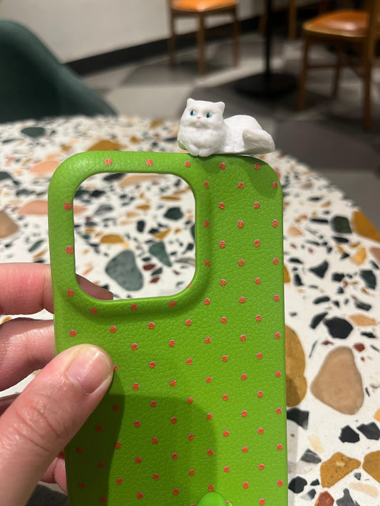 Lime Green Cactus iPhone Case with 3D White Cat & Turtle Charm