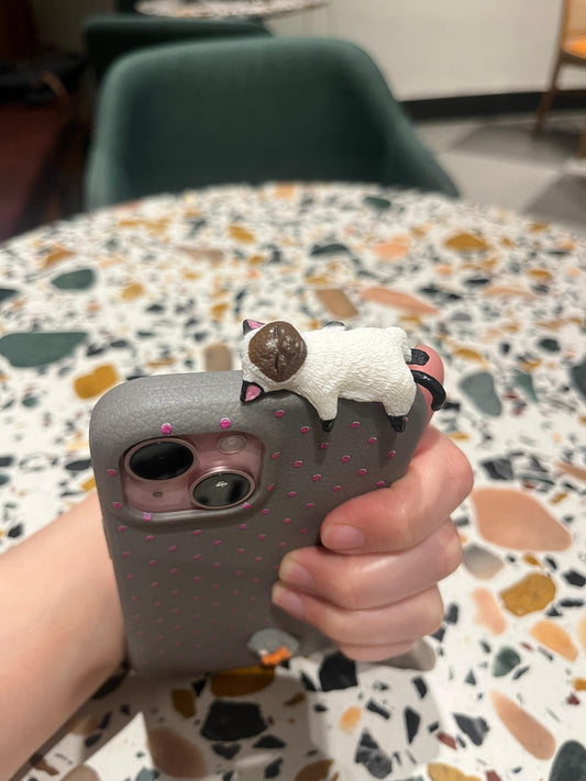 Gray Polka Dot iPhone Case with 3D White Ferret & Gray Sheep Charm