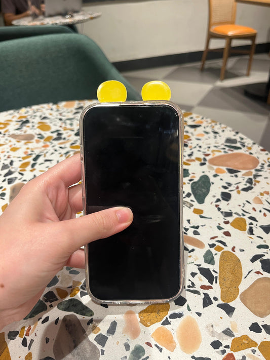 Holographic Pink Bear iPhone Case with 3D Yellow Ears & Teddy