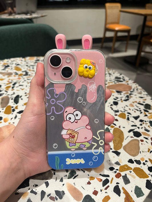 Spongebob Patrick Star Clear iPhone Case with 3D Pink Bunny Ears